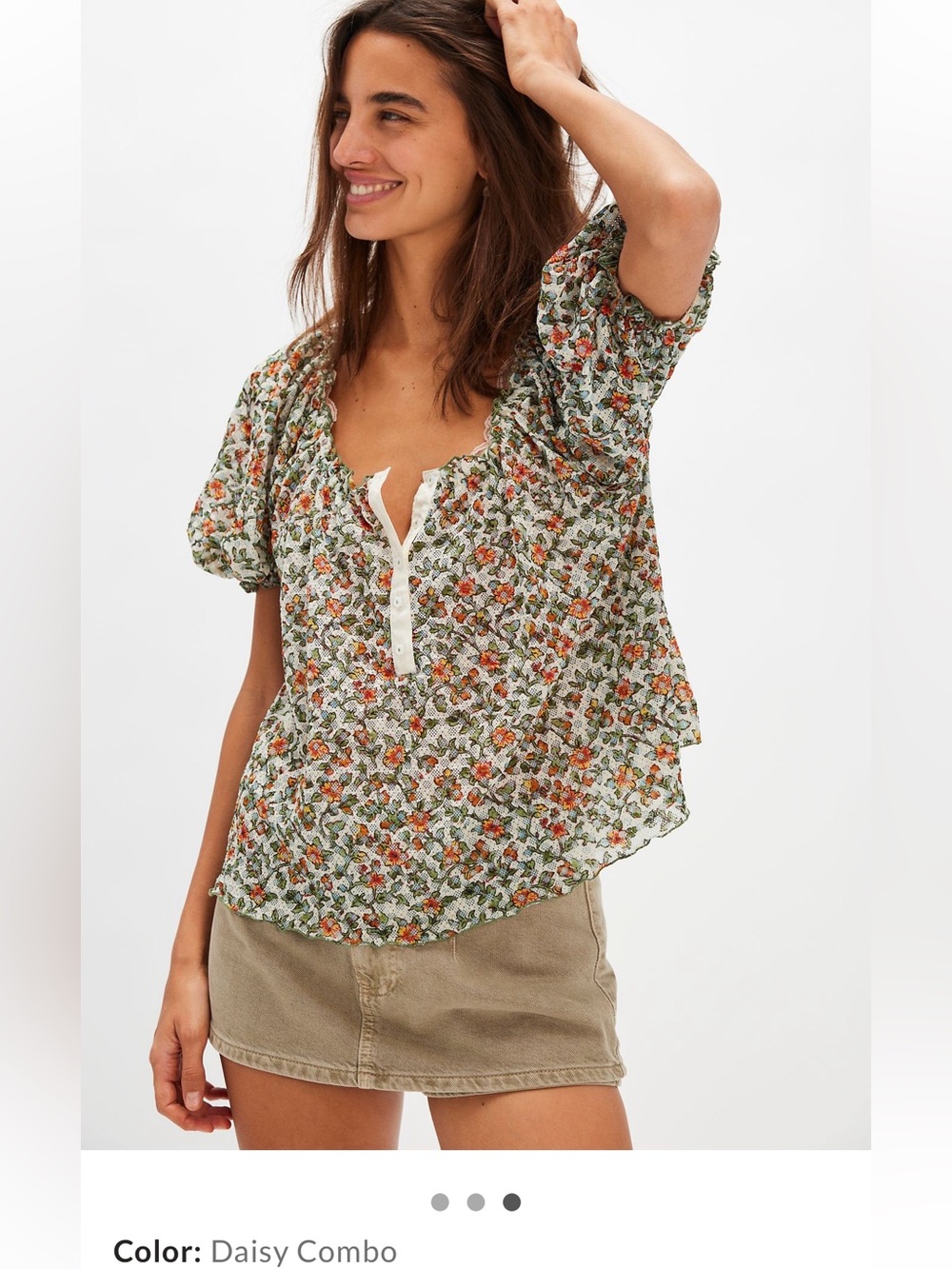 Free People Daisy Combo Floral Astra Peasant Top